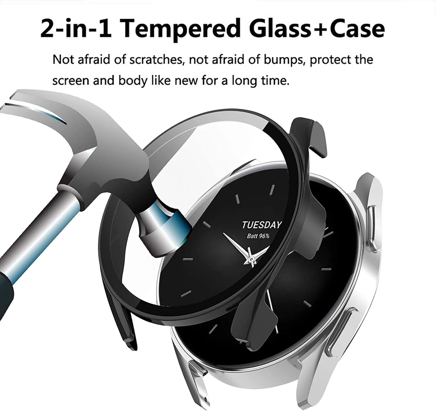 DL3 Mobilak For Xiaomi Watch S2 42mm Case with Tempered Glass Screen Protector for Xiaomi Watch S2 42mm, 9H Hardness 360° All-Round Protective Ultra Thin Protective PC Case - Black