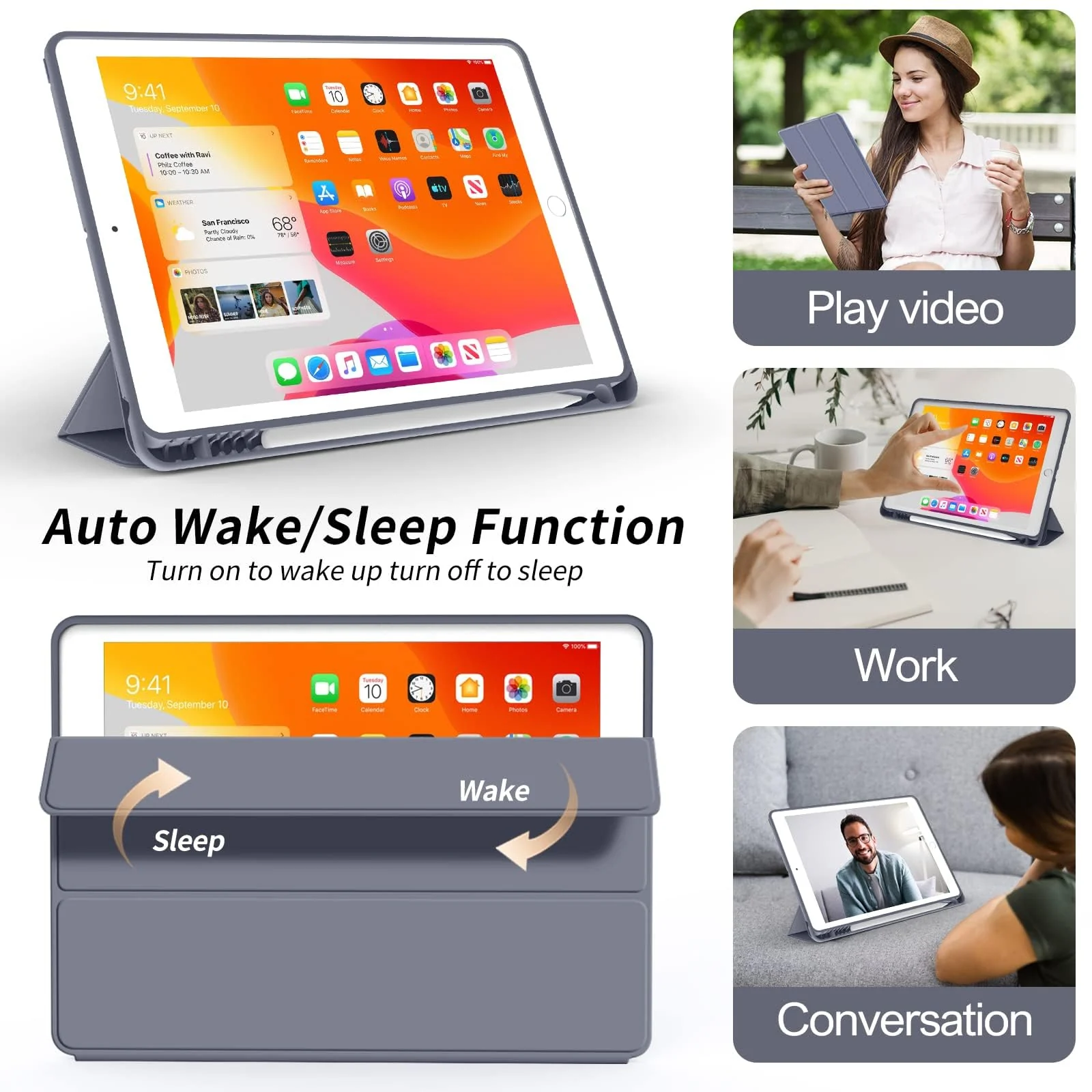 DL3 Mobilak iPad 9th/ 8th/ 7th Generation, Case for iPad 10.2-Inch 2021/2020/ 2019 with Pencil Holder, iPad 7th Gen 2019 Case with Soft Silicone Back, Auto Wake/Sleep Cover - Lavender
