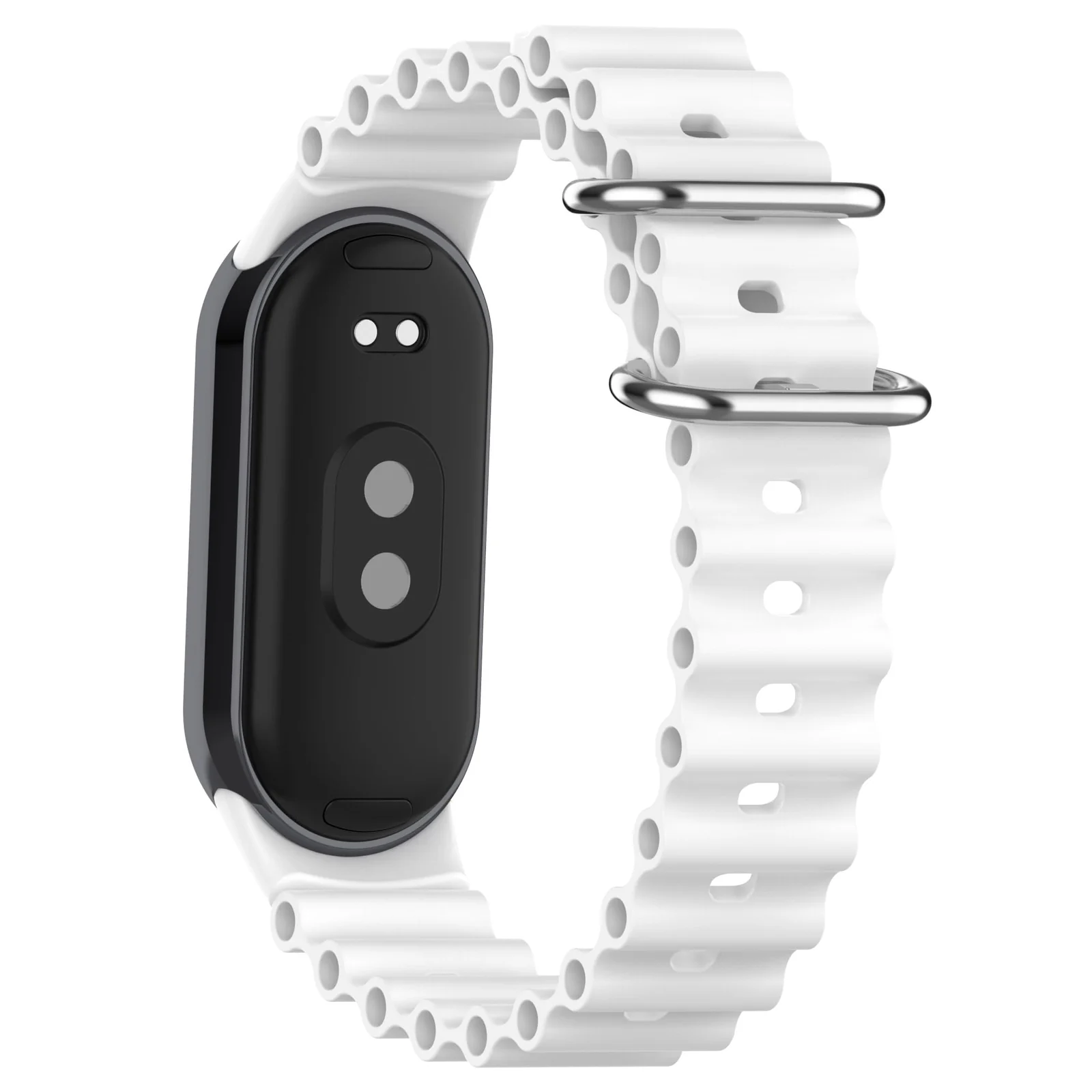 DL3 Mobilak Ocean Band for Xiaomi Band 8 Mi Band 8, Adjustable Silicone Stretchy Sport Strap Women Men Replacement Wristband - White