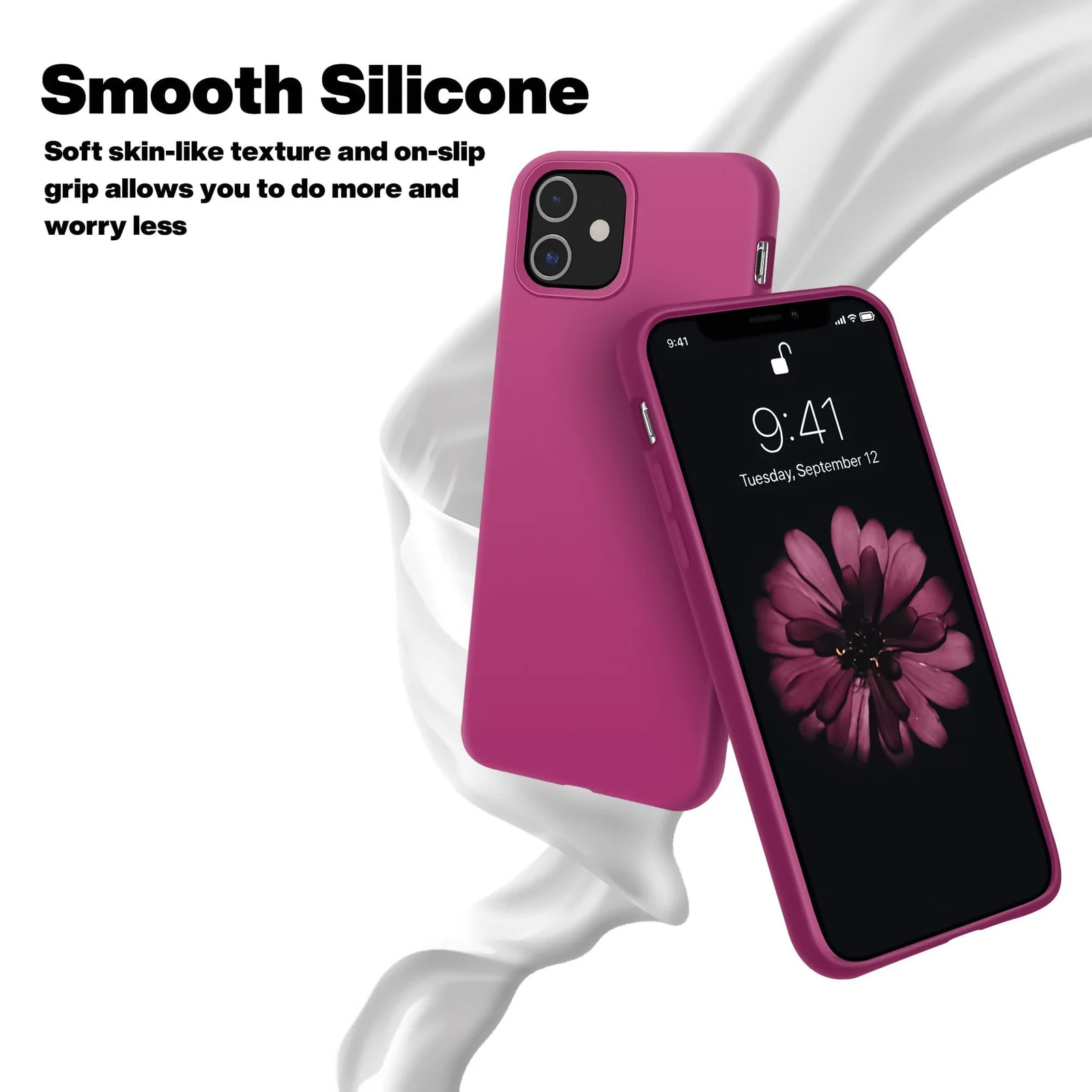 DL3 Mobilak Liquid Silicone Protective Case for iPhone 11 (6.1 Inch) with Camera Protection and Microfiber Lining - Fuchsia