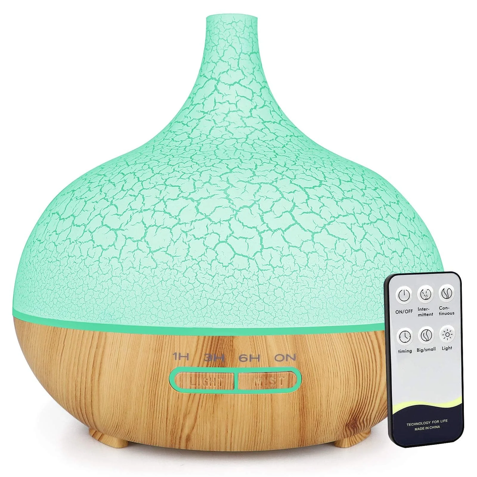 Mobigon Essential Oil Diffuser, Aromatherapy Diffuser 500ml with Remote Control, 4 Timer & Auto-Off Safety Switch, 7 Color LED Lights Mode, 10 Hours Quiet Humidifier for Bedroom - F.Light woody