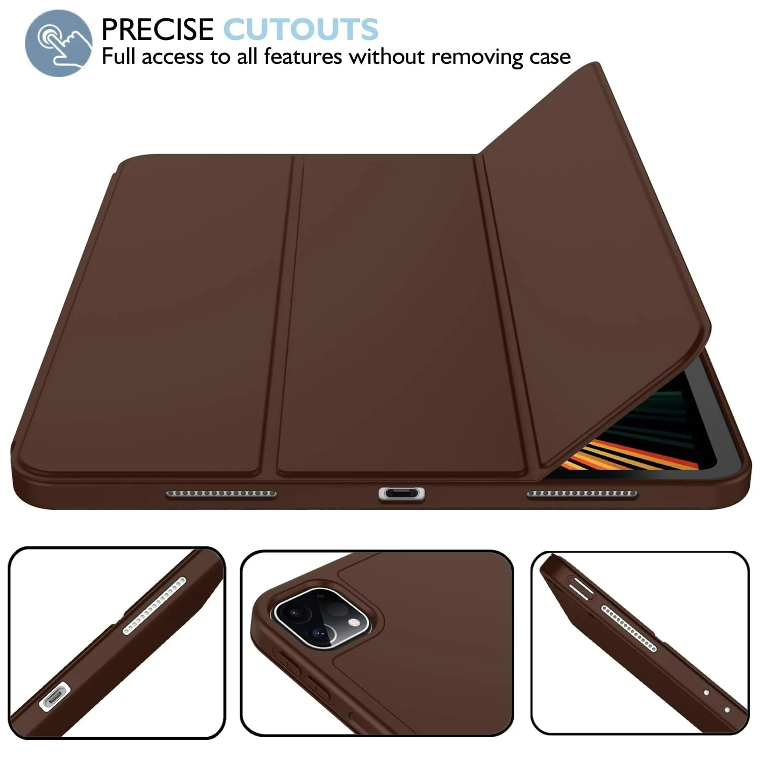 DL3 Mobilak New iPad Pro 12.9 Inch Case 2022/2021/2020(6th/5th/4th Gen) with Pencil Holder, Smart iPad Case [Support Touch ID and Auto Wake/Sleep] with Auto 2nd Gen Pencil Charging - Dark Brown