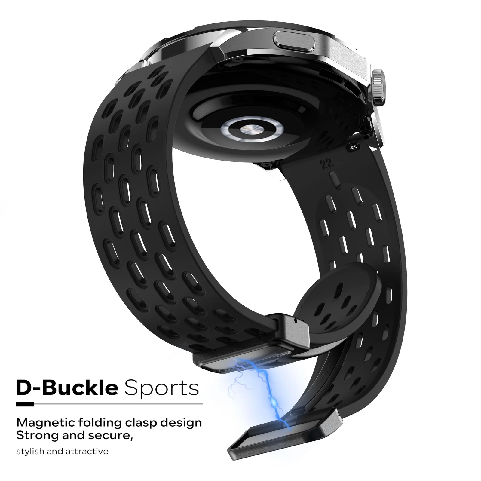 DL3 Mobilak 18mm Silicone Strap For Huawei Watch GT 6 41mm/GT 5 Pro 42 mm/GT 5 41mm/GT4 41 mm/Watch 5 42mm Magnetic Metal Buckle Sport Silicone Breathable Strap, Band Soft Replacment Wristband - Black