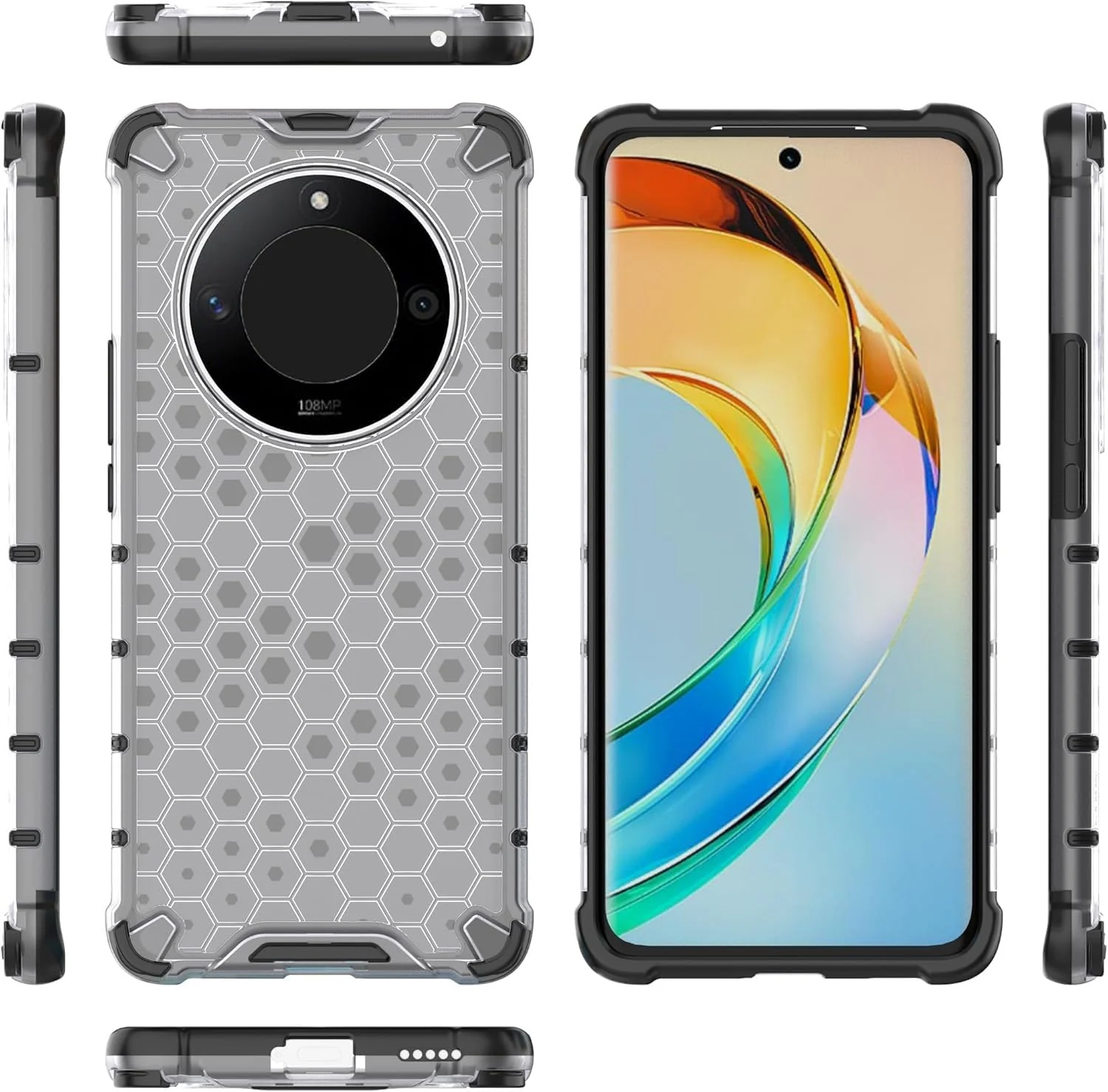 DL3 Mobilak Honeycomb Protective Case for Honor X9b / Honor Magic 6 Lite / X50, Shock-absorbing protection, Transparent design, Slim, lightweight profile - Clear