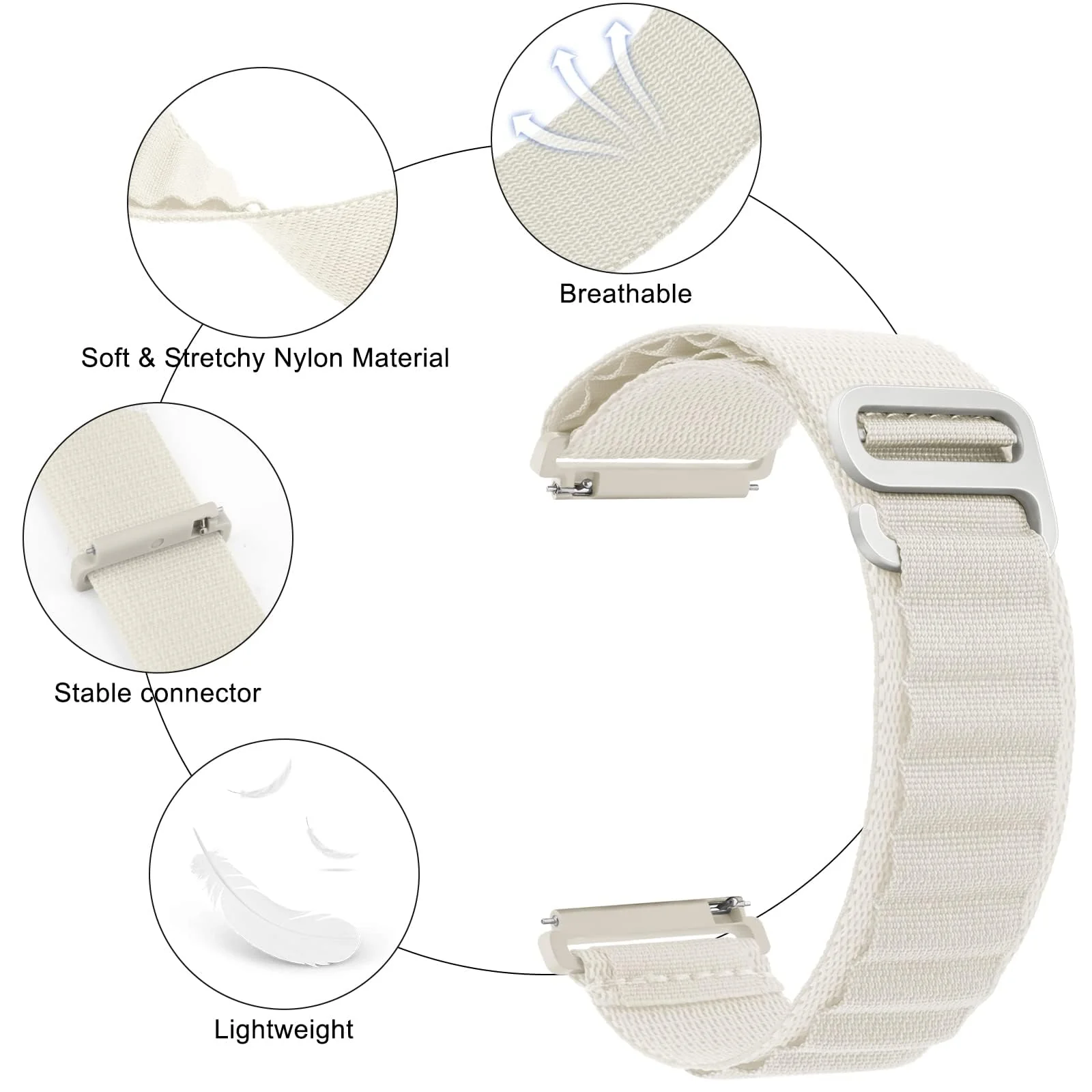 DL3 Mobilak Nylon Band Compatible with Xiaomi Redmi Watch 5 Active/Redmi Watch 5 Lite, 22mm Metal Buckle Sports Watch Strap Men Women Replacement Strap - White
