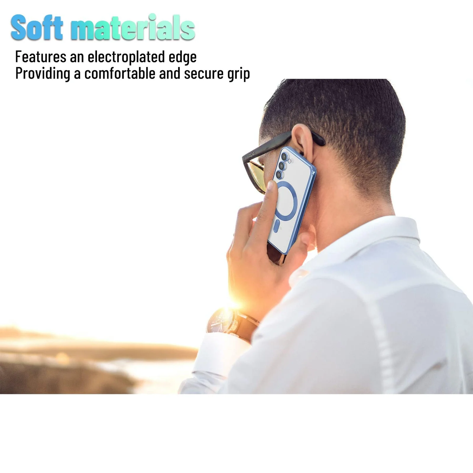 DL3 Mobilak Plated-Edge Protective Case for Samsung Galaxy S23, Supports wireless charging, Camera protection, Scratch-resistant surface - Sierra Blue