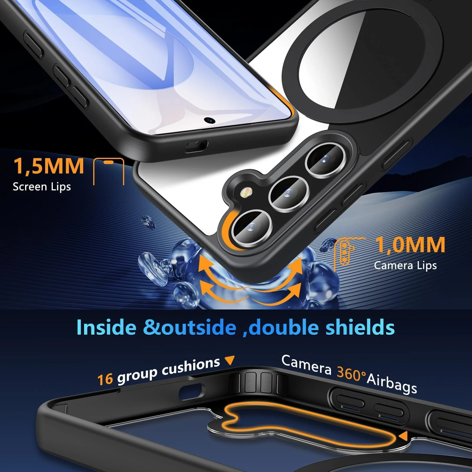DL3 Mobilak Clear MagSafe-Compatible Magnetic Case for Samsung Galaxy A55 with Camera Protection and Magnetic Car-Mount Support - Black