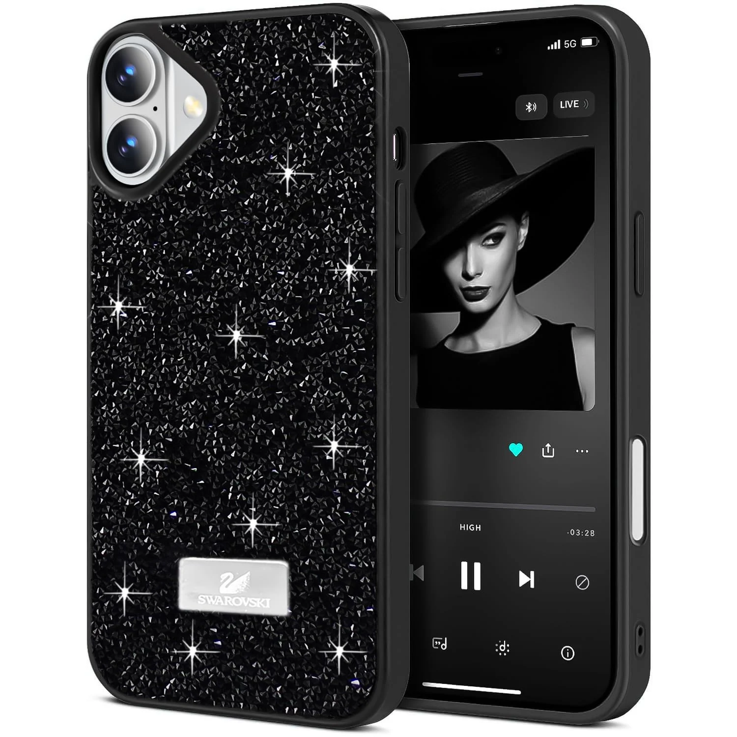 DL3 Mobilak Glitter Rhinestone Protective Case for iPhone 17 6.3-Inch with Shockproof Design - Black 2