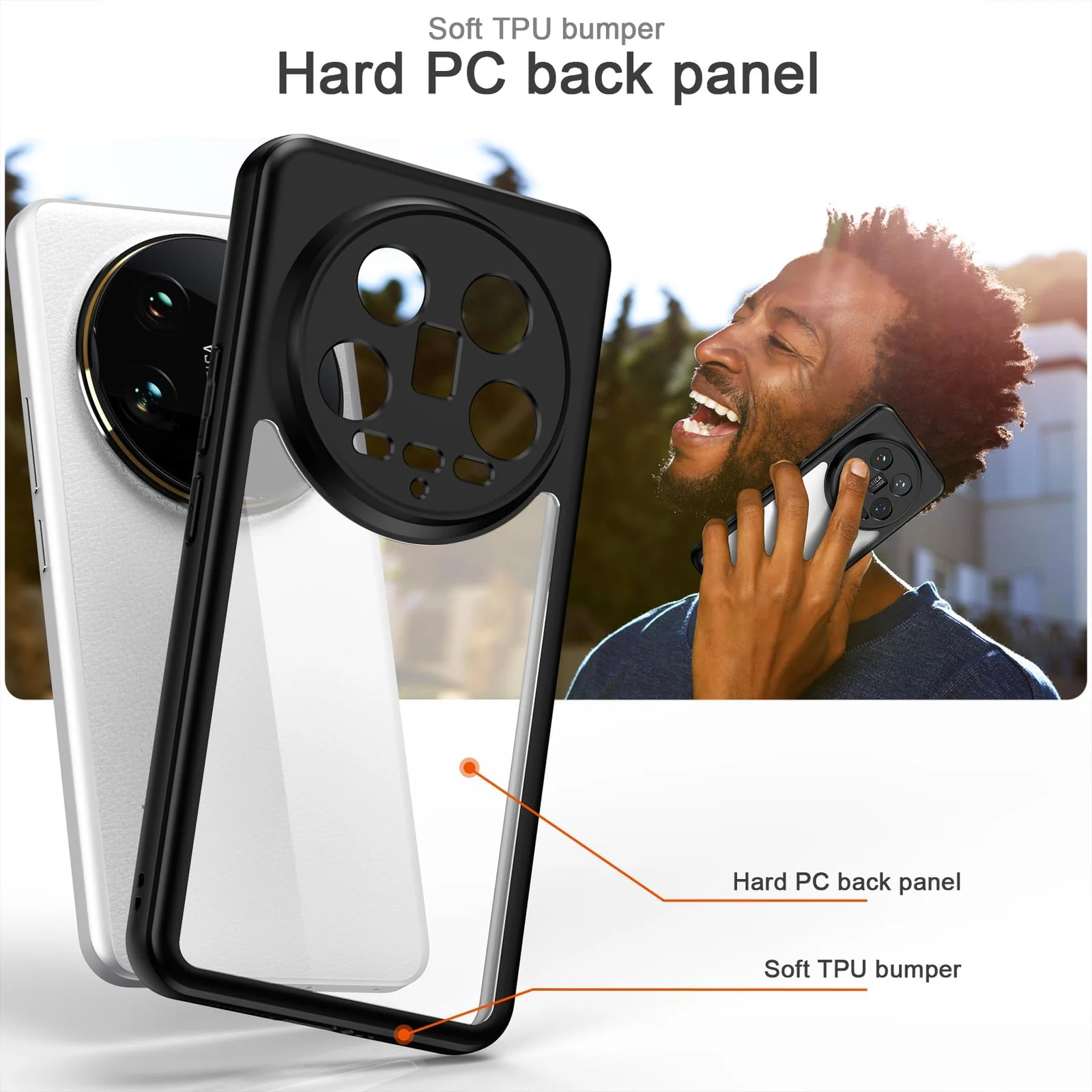 DL3 Mobilak Clear PC and TPU Protective Case for Xiaomi 14 Ultra with Camera Protection and Military-Grade Protection - Black