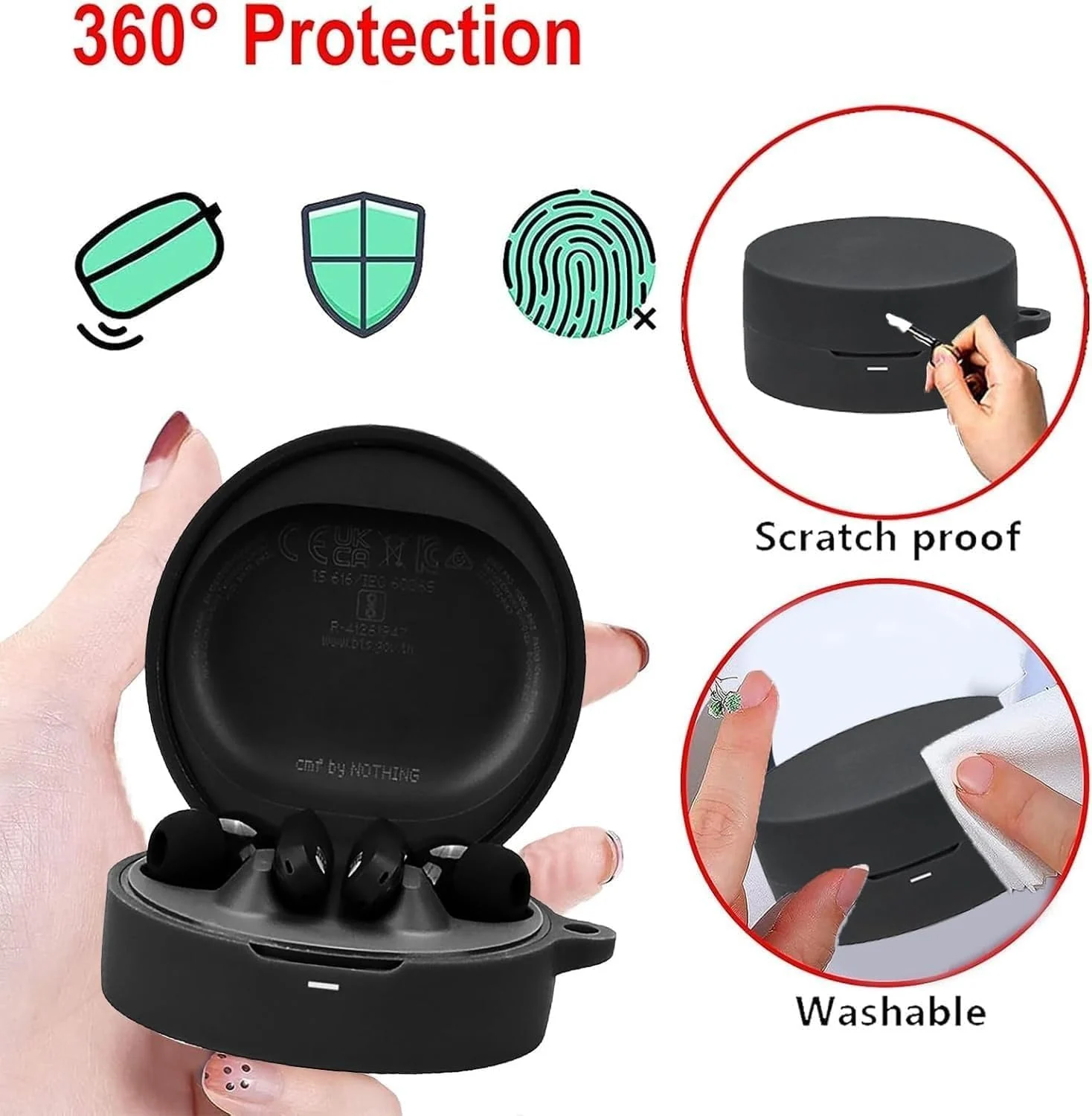 DL3 Mobilak Compatible with NOTHING CMF Buds Pro Case Cover, Soft Silicone Shockproof Protective Case Wireless Earbuds with Carabiner, Front LED Visible - Black