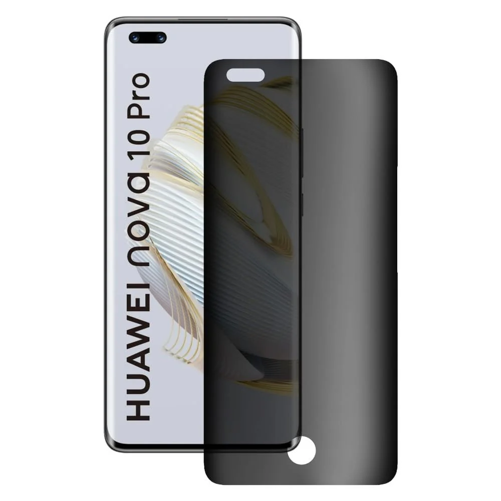 DL3 Mobilak Screen Protector for Huawei Nova 10 Pro UV Glass Fingerprint Reader Support 3D Curved Anti-Spy Tempered Glass Screen Protector With Back Screen Carbon Fibre - Privacy