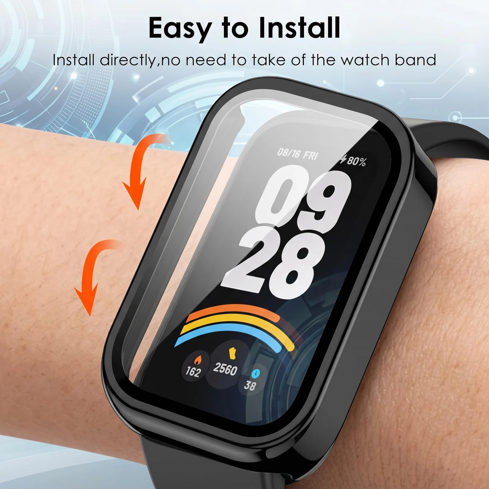 DL3 MOBILAK Full-Coverage Watch Case with Tempered Glass for Xiaomi Smart Band 9 Active, Black