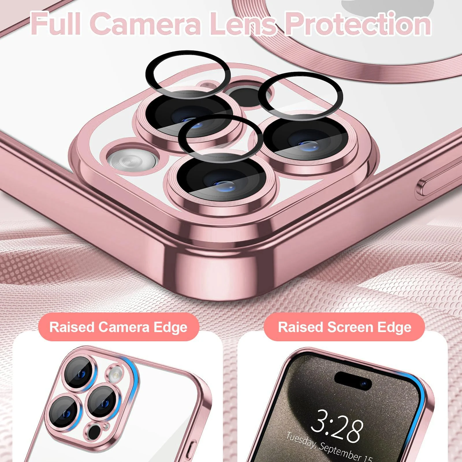 DL3 Mobilak Clear TPU Case for iPhone 13 Pro Max (6.7 Inch) Compatible with, Compatible with MagSafe accessories, Camera protection, Transparent design - Rose Gold