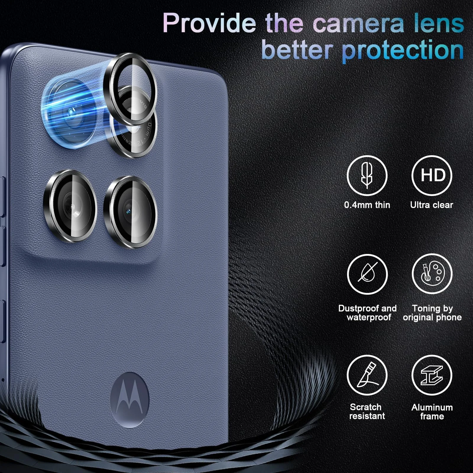DL3 Mobilak Camera Lens Protector for Motorola Moto Edge 60 Fusion/Edge 60/60 Pro Accessories, 9H Tempered Glass Metal Individual Ring Camera Cover Screen Protector, Case Friendly - Black