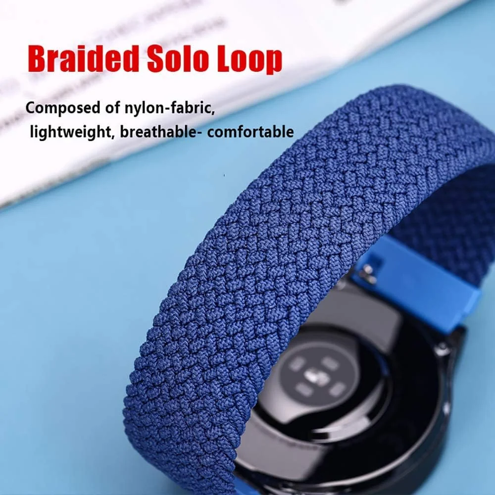 DL3 MOBILAK Band 20MM Nylon Braided Solo Loop Strap Compatible with Samsung Gear Sport/Watch 6/5/4 40mm 44mm/Watch 6 Classic 43mm 47mm/5 Pro 45mm/active 2 40mm 44mm (Small) - Blue