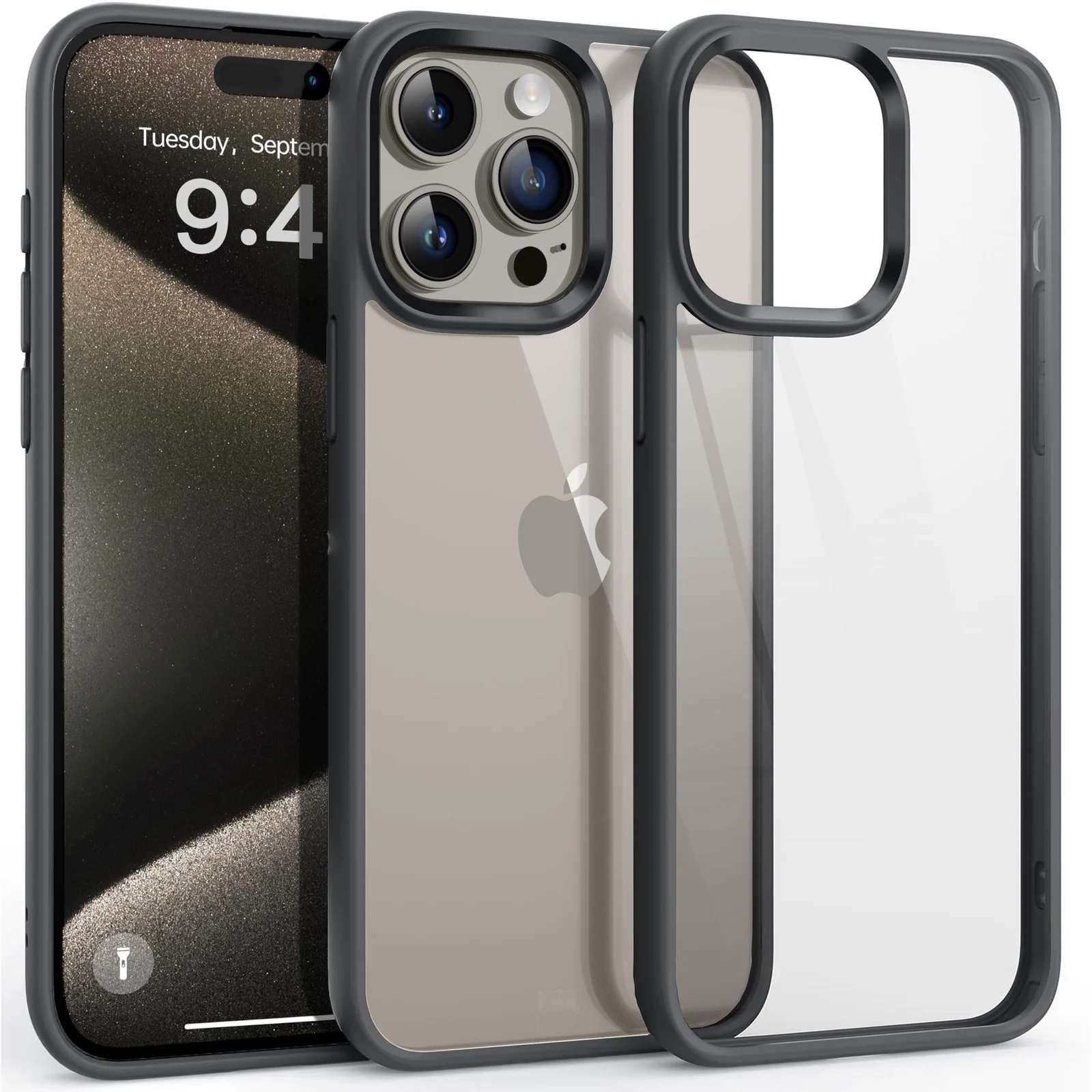 iPhone 15 Pro Max — DL3 Mobilak Case For iPhone 15 Pro Max 6.7-Inch, Crystal Clear Case [Not Yellowing] [Military Grade Drop Protection] Shockproof Protective Case Transparent Protective Slim Cover (Titanium Grey)