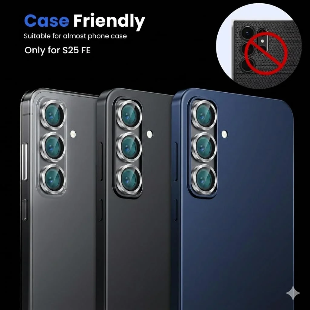 DL3 Mobilak Camera Lens Protector for Samsung Galaxy S25 FE Accessories, 9H Tempered Glass Metal Individual Ring Camera Cover Screen Protector, Case Friendly, Anti Scratch - Silver