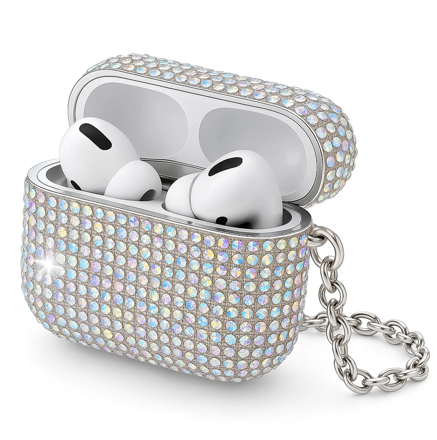 DL3 Mobilak Luxury Rhinestone Case for Apple AirPods 4, Sparkling Glitter Protective Cover with Metal Hand Chain, Shockproof Ideal Gift for Women & Girls for AirPods 4th Generation 2024 - Colorful