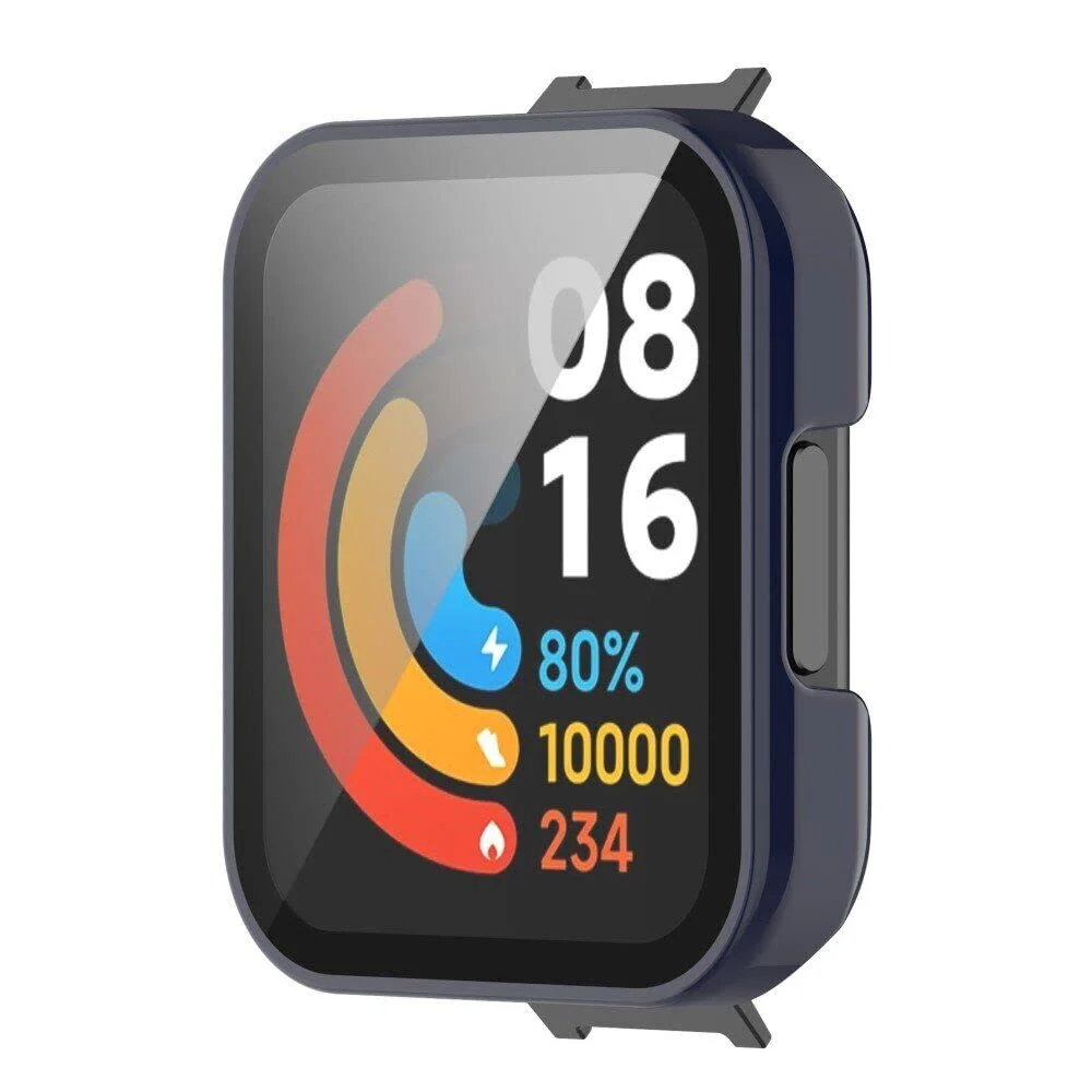 DL3 Mobilak Protective Case Compatible with Xiaomi Mi Redmi Watch 2 Lite, 9H Hardness PC Case Bumper Full Slim Protective Cover with Tempered Glass For Redmi Watch2 Lite - Blue