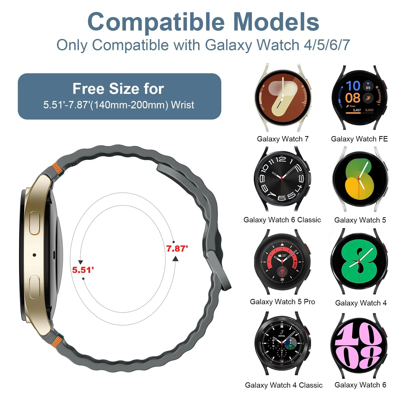 DL3 Mobilak No Gap Sport Bands For Samsung Galaxy Watch 7 6 5 4 FE Strap 40mm 44mm, Soft Silicone Sport Band for Galaxy Watch 6 Classic Straps 47mm 43mm/Galaxy Watch 5 Pro/Watch 4 Classic 42mm 46mm for Men Women - Gray