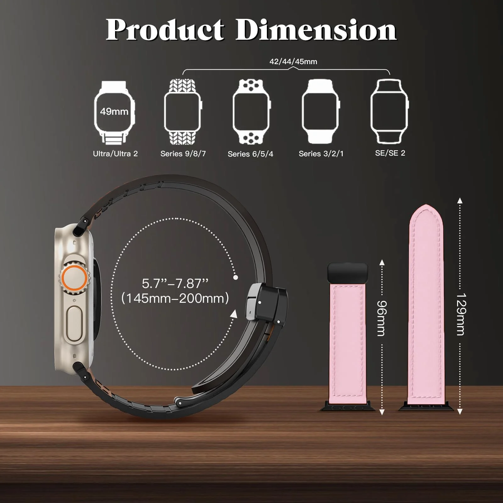 DL3 Mobilak Leather Bands Compatible with Apple Watch Band 49mm 45mm 44mm 42mm, Leather Magnetic Buckle Design Strap For iWatch Ultra Ultra 2 SE Series 9 8 7 6 5 4 3 2 1 Wristband For Men Women - Pink