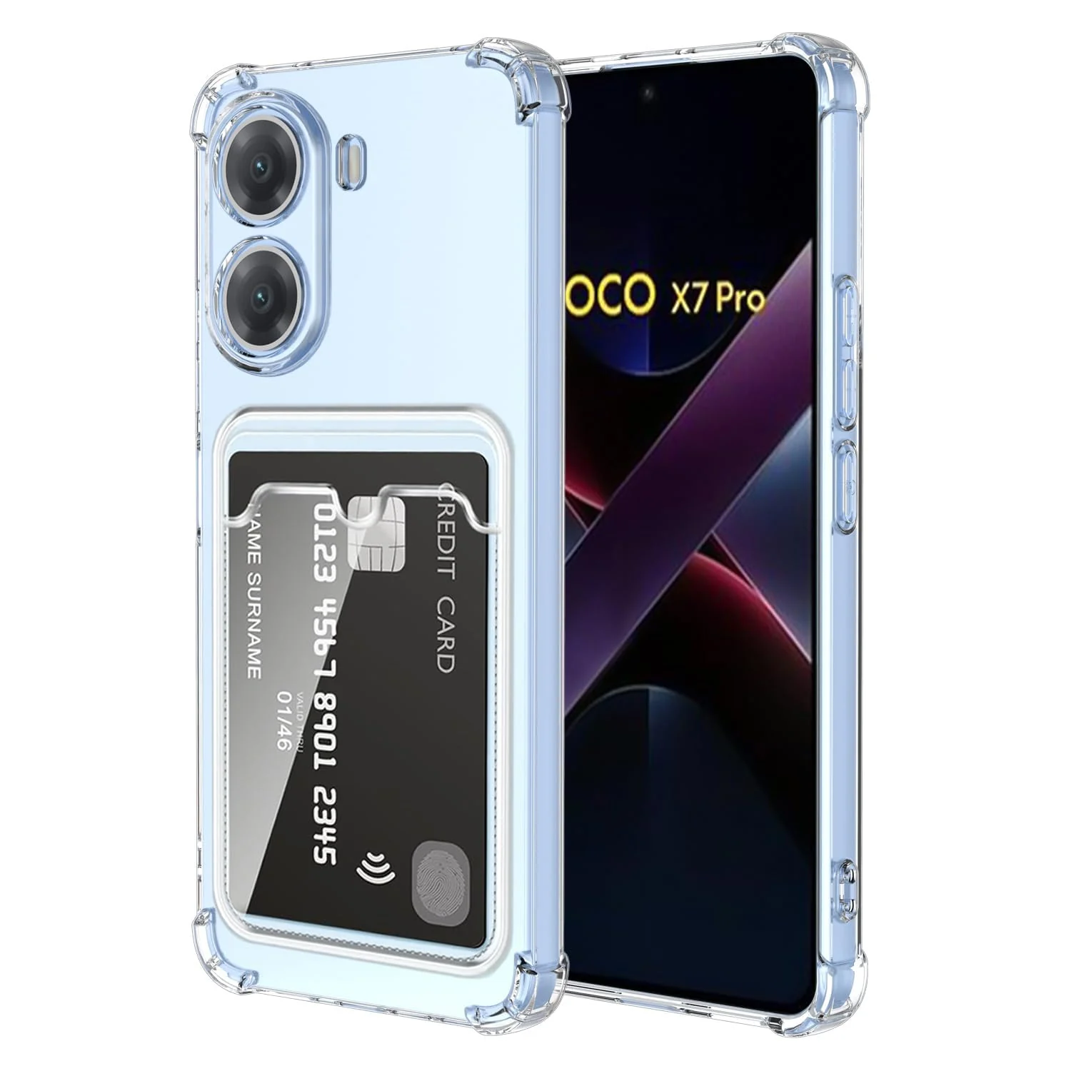 DL3 Mobilak Xiaomi Poco X7 Pro 5G Case Clear Card Holder Back Wallet Crystal Transparent Soft TPU Shockproof Bumper Corner Drop Protection Phone Case Cover With Camera Lens Protection - Transparent