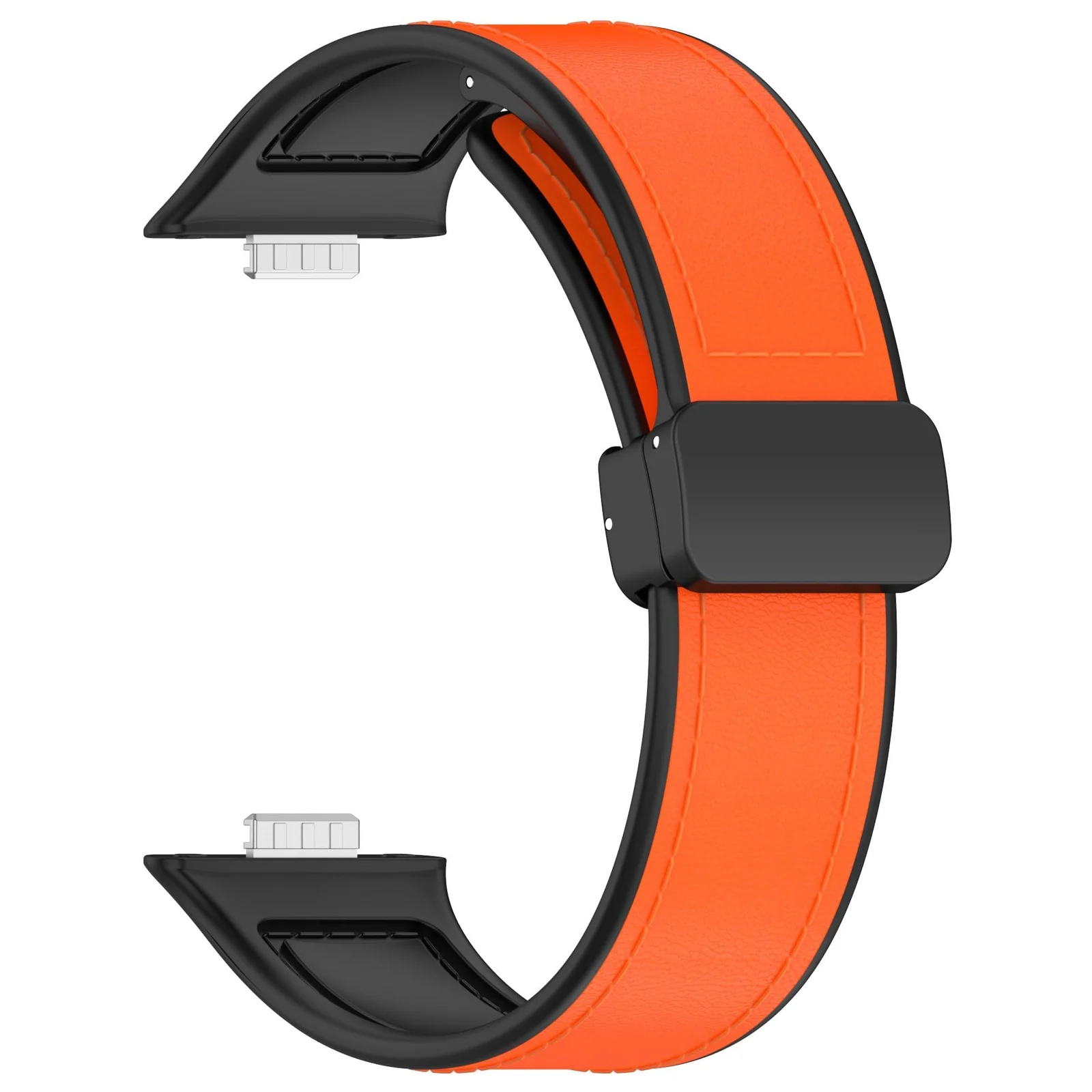 DL3 Mobilak Compatible with Huawei Watch Fit 5 / Fit 5 Pro / Fit4 / 4 Pro/Fit 3 Strap for Women Men, Soft Flexible Leather Silicone Hybrid Sport Wristband Magnetic Buckle Bracelet Replacement Strap - Orange