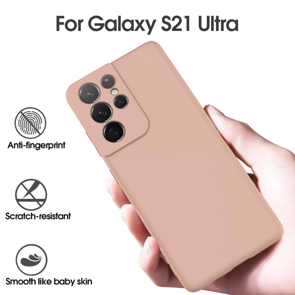 DL3 Mobilak Soft Silicone Protective Case for Samsung Galaxy S21 Ultra 5G with Microfiber Lining and Shockproof Design - Light Orange