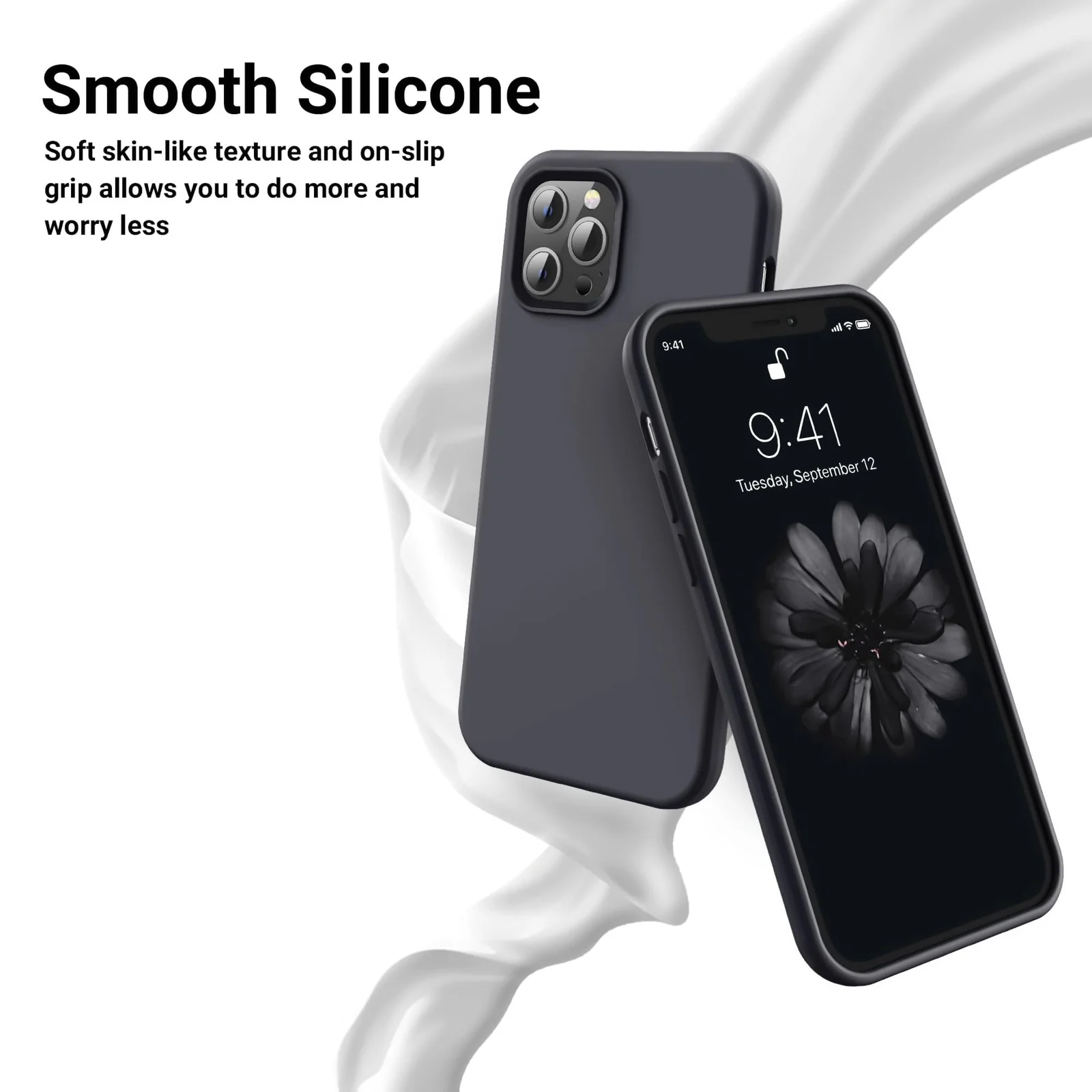 DL3 Mobilak Liquid Silicone Case for iPhone 15 Pro Max, Supports wireless charging, Shock-absorbing protection, Scratch-resistant surface - Deep Gray