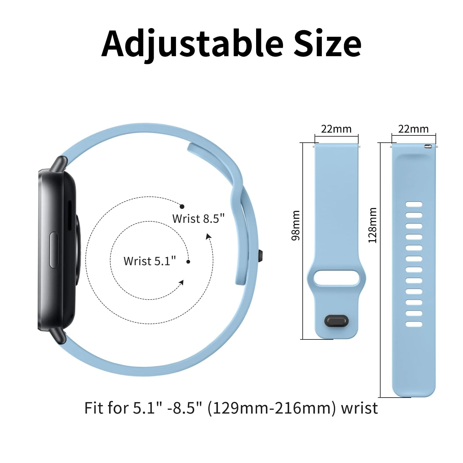 DL3 Mobilak Strap for Xiaomi Redmi Watch 5 Active/Redmi Watch 5 Lite, 22mm Adjustable Quick Release Silicone Replacement Watch Band Straps Wristbands Bracelet for Women Men - Light Blue