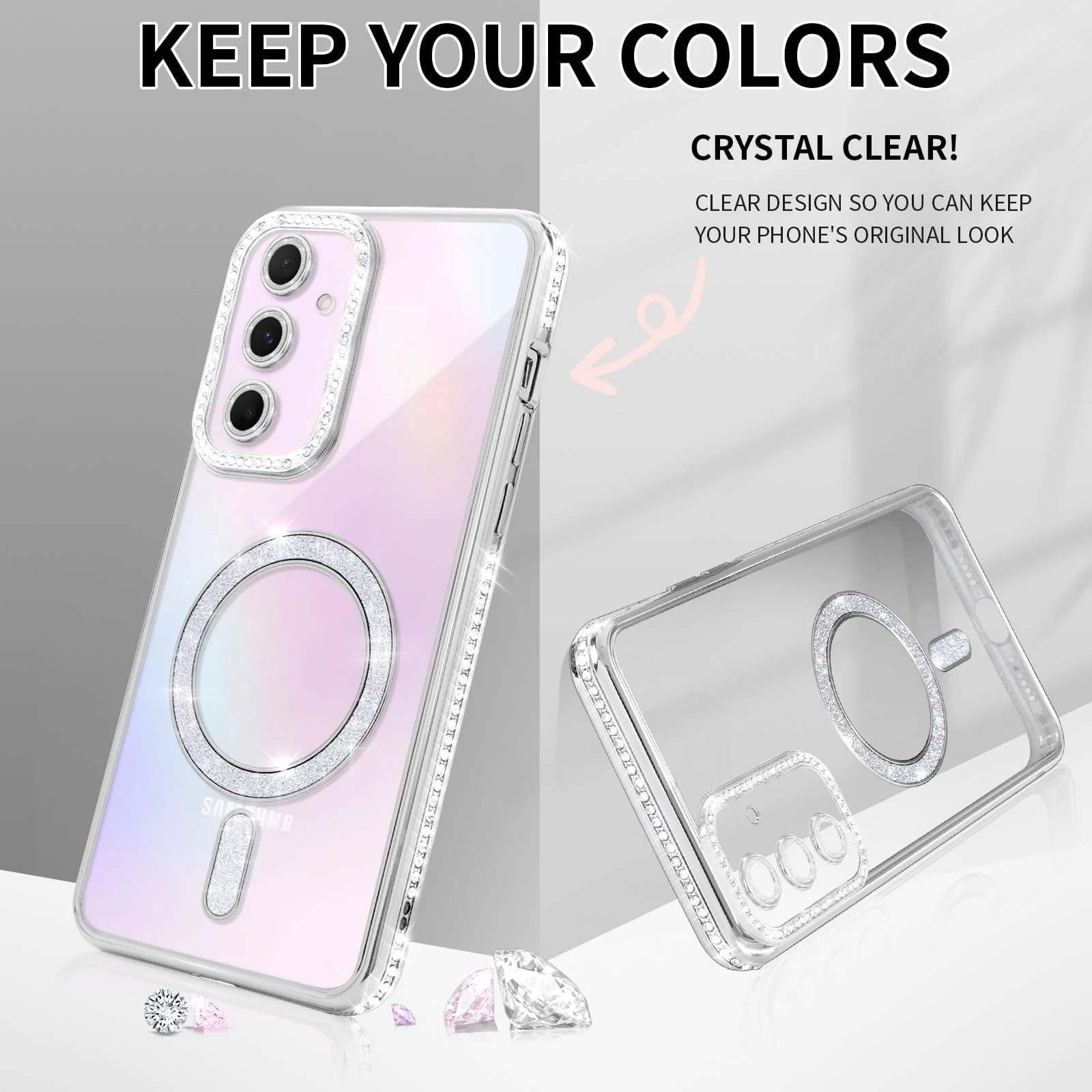 DL3 Mobilak MagSafe-Compatible Magnetic Case for Samsung Galaxy A17 with Camera Protection and Magnetic Car-Mount Support - Silver