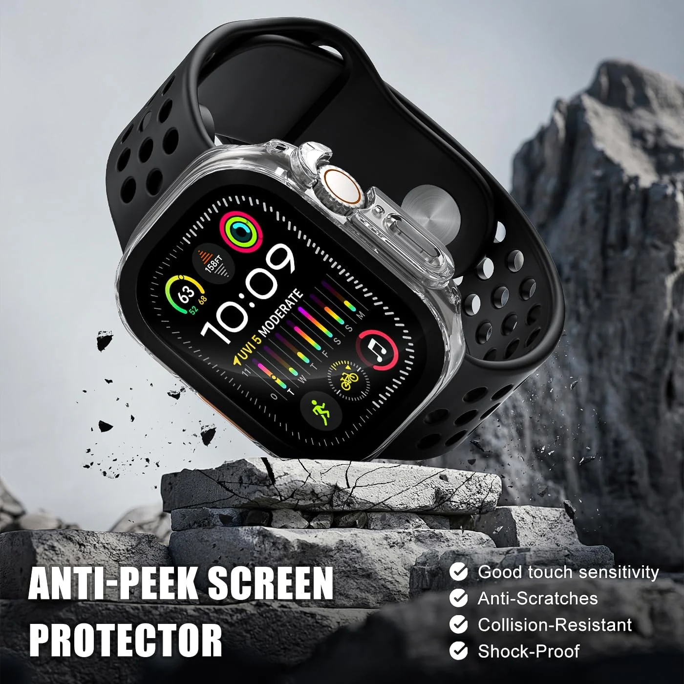 DL3 Mobilak Cover for Apple Watch Ultra 3/2/1 49mm Privacy Screen Protector Anti Spy, Shockproof Bumper Case, Integrated Hard PC Protective Case in HD Tempered Glass for Apple Watch Ultra - Clear