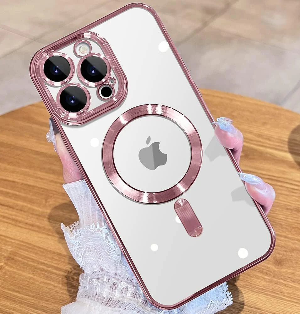DL3 Mobilak Clear TPU Case for iPhone 13 Pro Max (6.7 Inch) Compatible with, Compatible with MagSafe accessories, Camera protection, Transparent design - Rose Gold