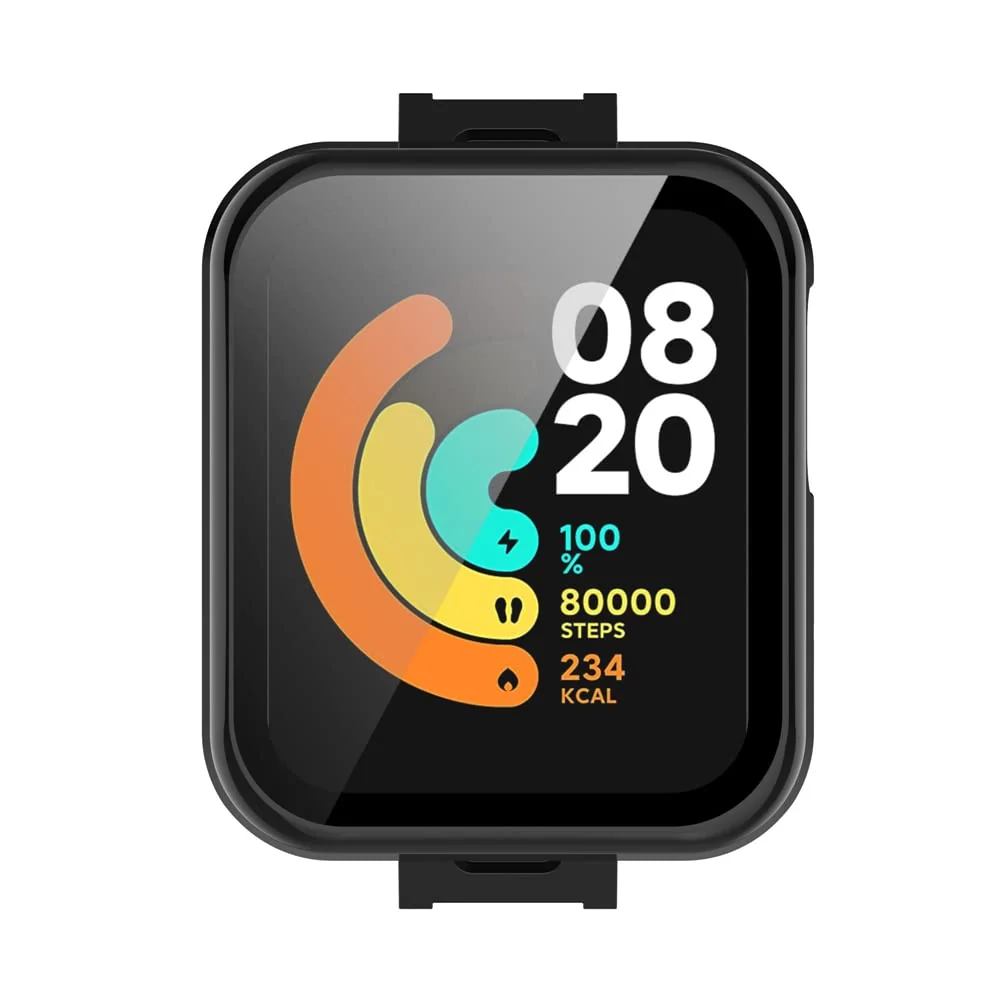 DL3 Mobilak Protective Case Compatible with Xiaomi Mi Watch Lite, 9H Hardness PC Cover Bumper Full Slim Protective Case with Tempered Glass For Redmi Watch Lite - Black