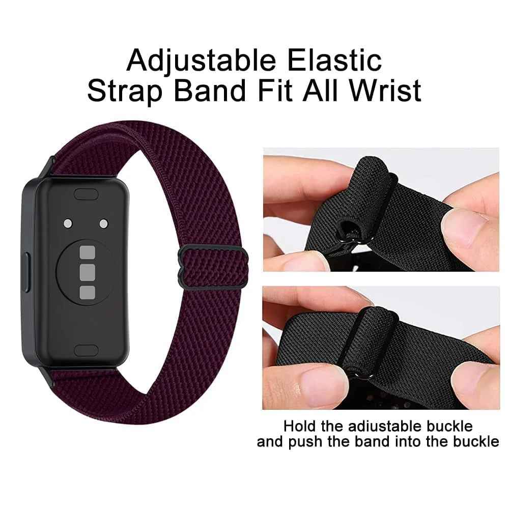 DL3 Mobilak Elastic Straps Compatible with Honor Band 6/Huawei Band 6 Pro/Huawei Band 6 Men Women, Adjustable Stretchy Bracelets Sport Nylon Replacement Bracelet - Wine Red