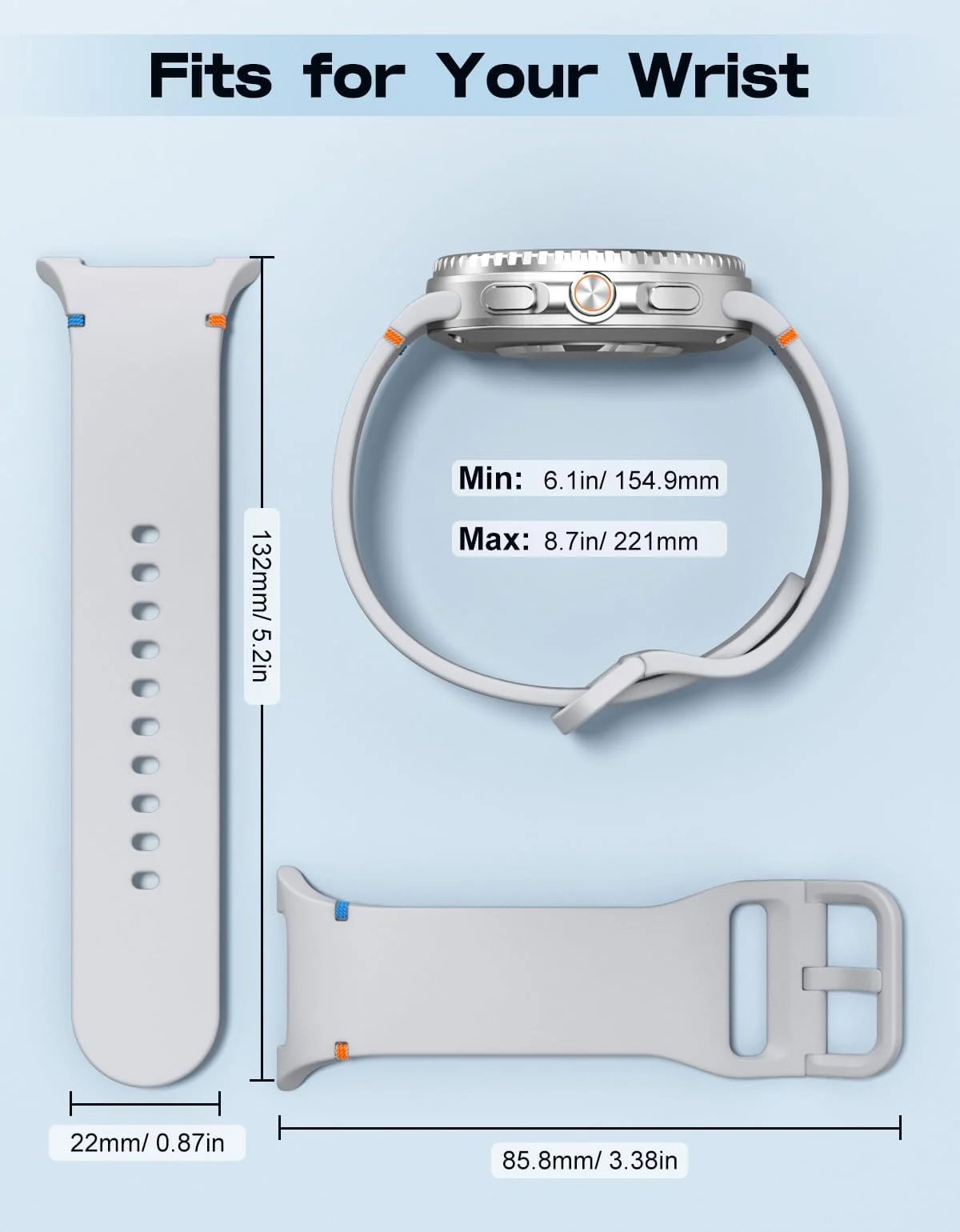 DL3 Mobilak Silicone Bands Compatible with Samsung Galaxy Watch 8 Band 40mm 44mm, Galaxy Watch 8 Classic Band 46mm, Waterproof Soft Wristband Sport Strap for Galaxy Watch 8 Bands 2025 Women Men - Light Gray