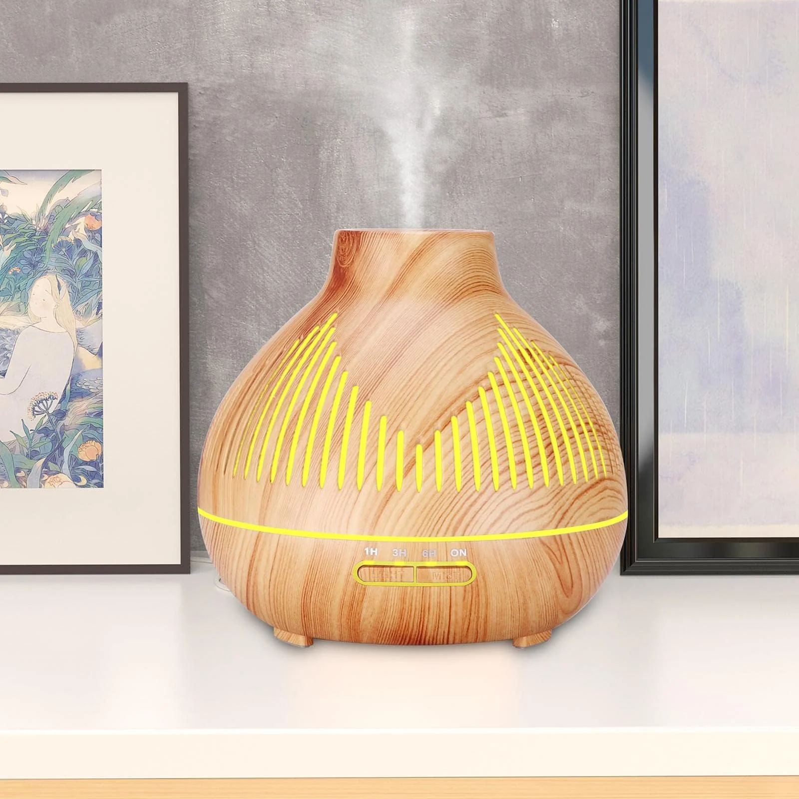 Mobigon Wood Cool Mist Ultrasonic Humidifier for Room Moisture, Aroma Diffuser for Home, 400ml Essential Oil Diffuser with 7 Colorful Night Light, Auto Shut-Off, Home, Office - B. Light Brown