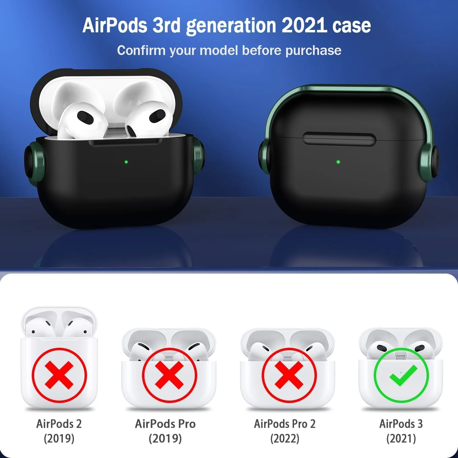 DL3 Mobilak Case for AirPods 3 Protective [With Closure Lid] [Front LED Visible] [With Wrist Strap] Skin Case Compatible with Airpod 3rd Generation 2021 - Black Green
