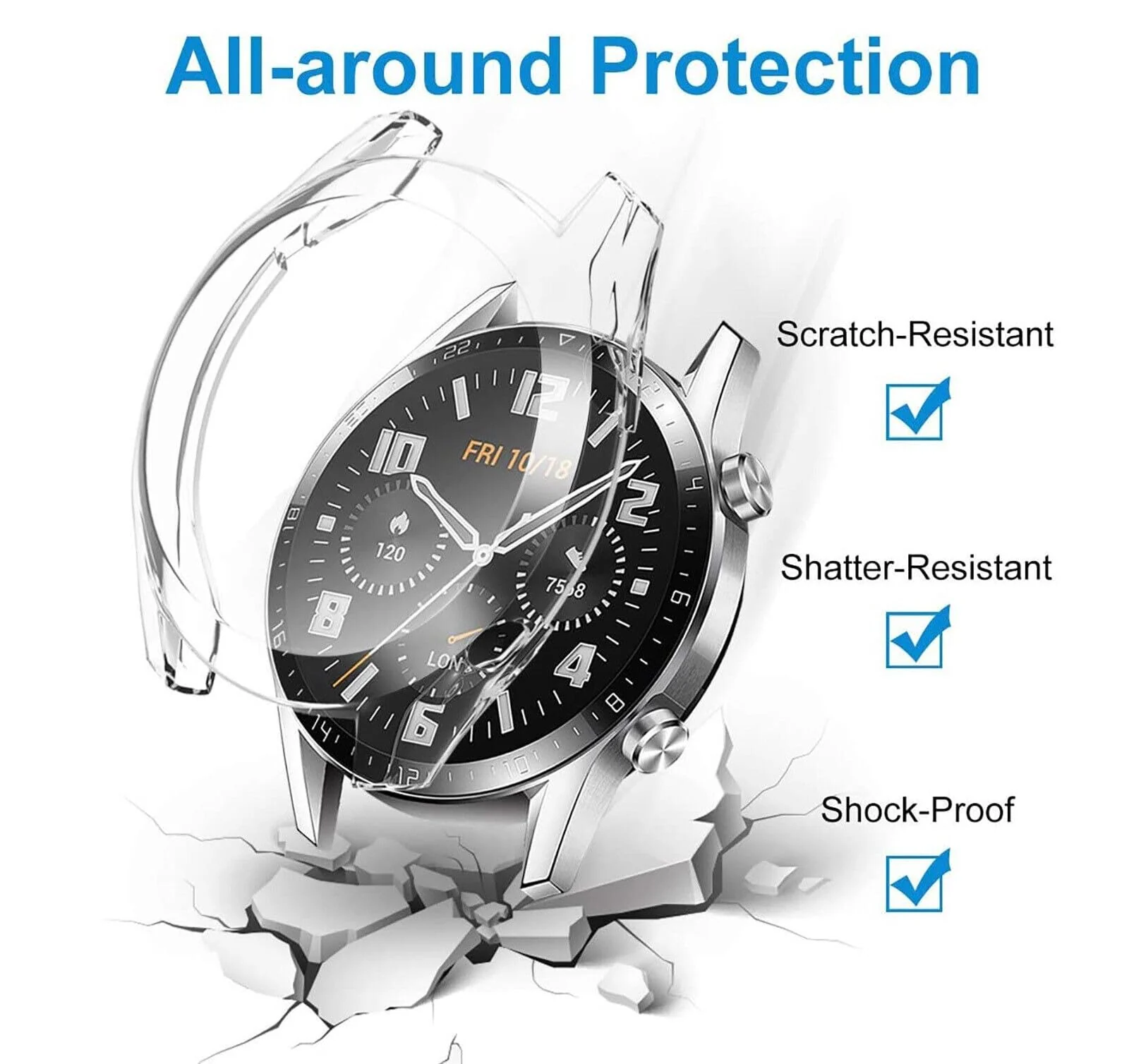 DL3 Mobilak Case Compatible with Huawei Watch GT2 46mm Case All-Around Screen Protector Watch Soft TPU Shockproof Cover Slim Guard Thin Bumper Shell Protector - Clear