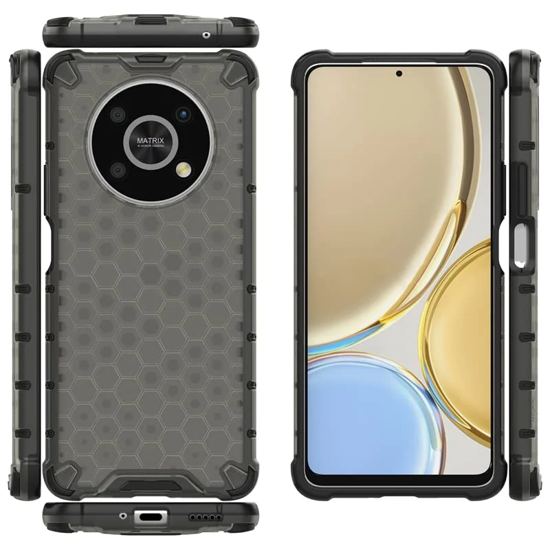 DL3 Mobilak Case For Honor X9 4G / Honor X9 5G, [Honeycomb Design] Drop Protection, Ultra Thin TPU + PC Transparent Silicone Protective Case, Shockproof Cover - Black