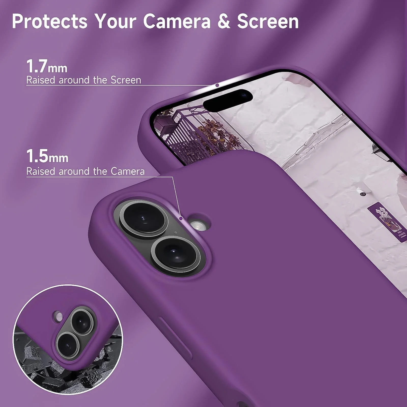 DL3 Mobilak Liquid Silicone Case for iPhone 16 6.1-inch, Supports wireless charging, Shock-absorbing protection, Scratch-resistant surface - Violet