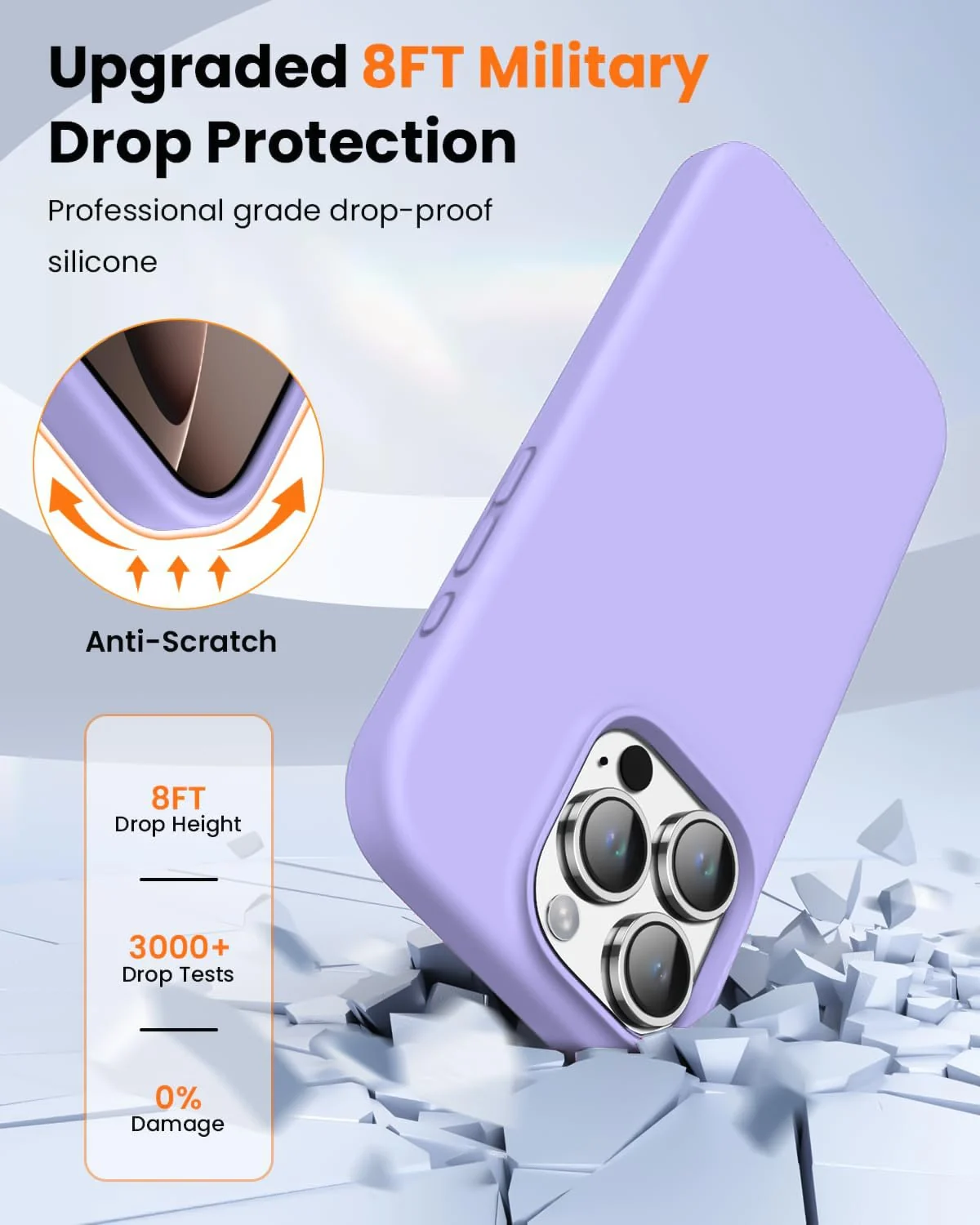 DL3 Mobilak Liquid Silicone Protective Case with Soft Microfiber Lining for iPhone 16 Pro Max - Light Purple