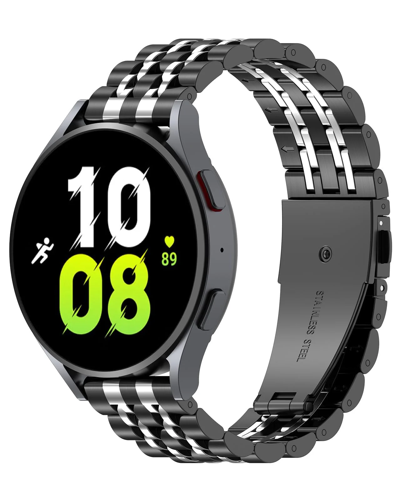20mm Metal Strap for Samsung Galaxy Watch 7/6/5/4 40mm 44mm/Watch 5 Pro 45mm/S2 classic/active 2 40mm 44mm, 20 mm Stainless Steel Band for Amazfi Active 2/GTS 4/3/3 Pro/2e/GTS 4 Mini (B-Silver/Black)