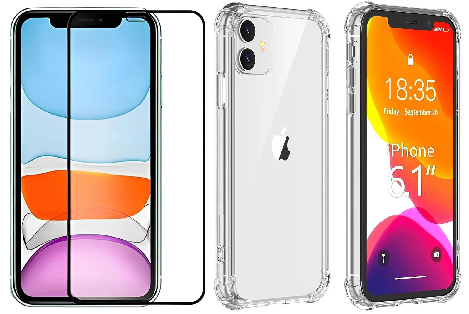 DL3 Mobilak Case Compatible with iPhone 11 (6.1 Inch), Cover Silicone TPU Gorilla Anti-shock Protector Camera Shockproof Corners with 5D Screen Protector - Clear