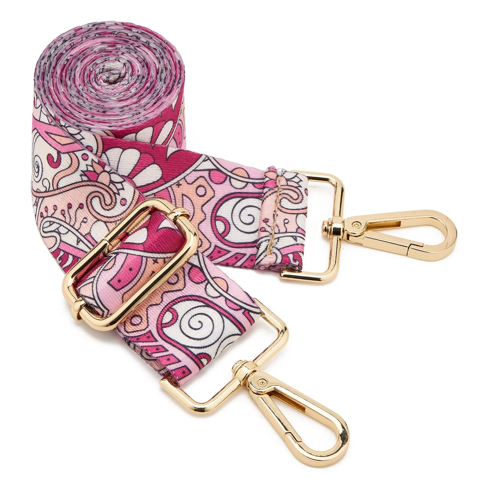 DL3 Mobilak Adjustable Wide Crossbody Bag Strap for Women, Replacement Shoulder Strap for Handbags, Totes & Purses with Elegant Embroidered Pattern and Metal Hooks - Multi Color