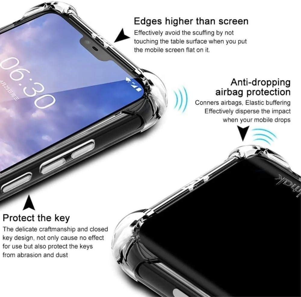 DL3 Mobilak Case Compatible with Nokia 6.1 Plus, Cover Silicone TPU Gorilla Anti-shock Protector Camera Shockproof Corners - Clear
