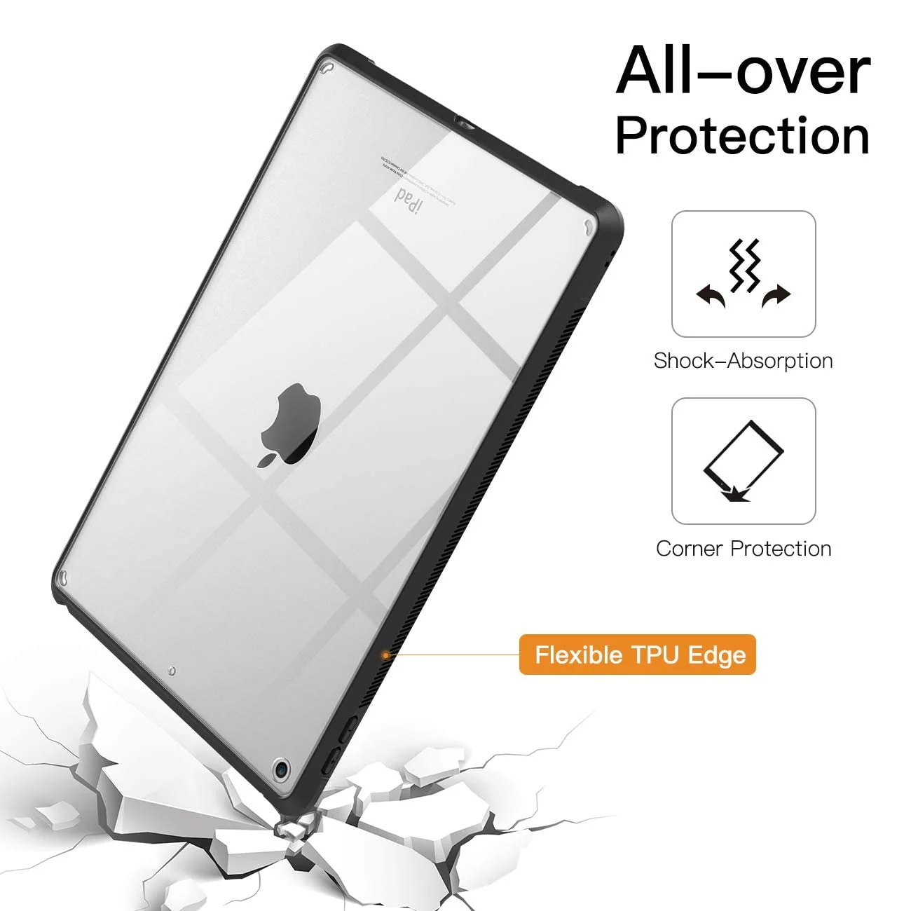 DL3 Mobilak Case for iPad 10.2-Inch (9th/8th/7th Generation, 2021/2020/2019), Case Clear, iPad Case Slim Transparent Hard PC Back Cover TPU Frame Shell - Black