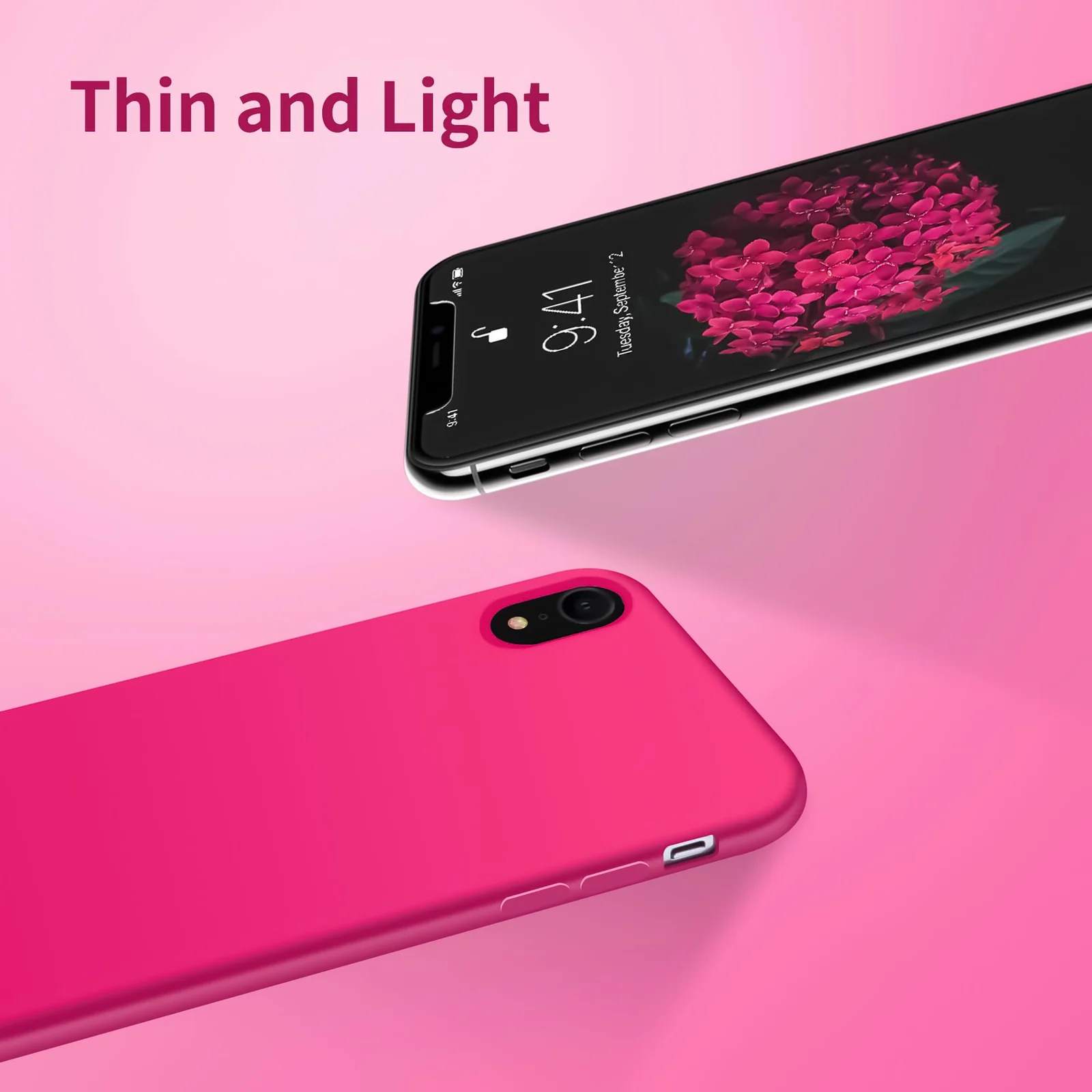 DL3 Mobilak Compatible with iPhone XR Case, Liquid Silicone Case, Full Body Protective Cover, Shockproof, Slim Phone Case, Anti-Scratch Soft Microfiber Lining - Neon Pink