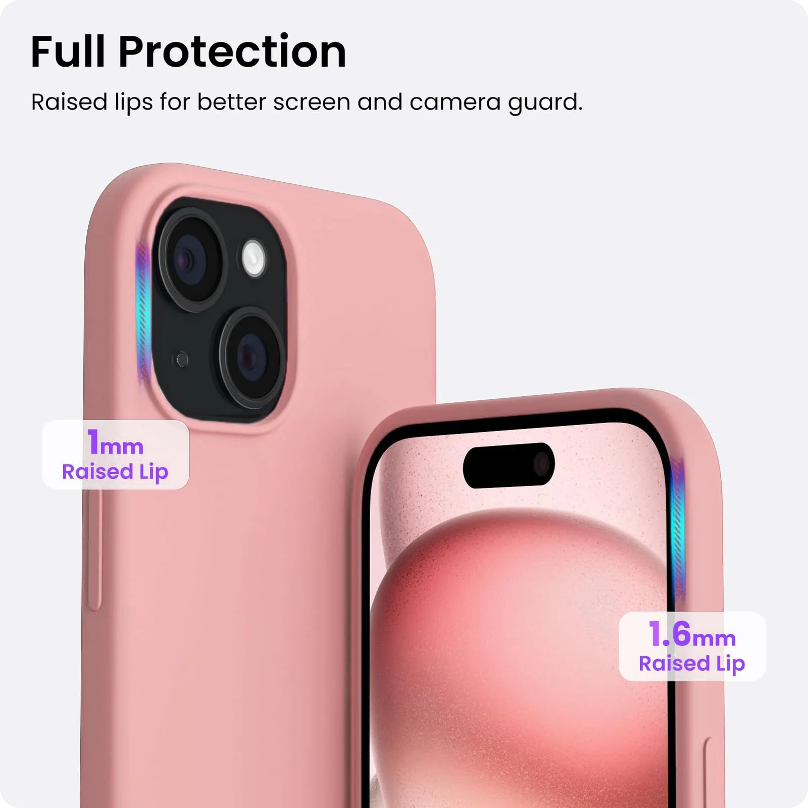 DL3 Mobilak Liquid Silicone Protective Case for iPhone 15 with Camera Protection and Microfiber Lining - Pastel Pink