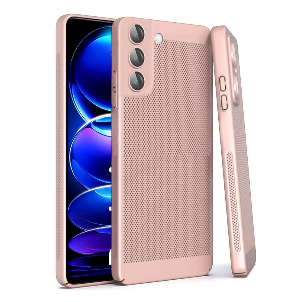 DL3 Mobilak Heat-Dissipation Hard PC Case with Built-In Camera Lens Protector for Samsung Galaxy S21 FE 5G - Pink